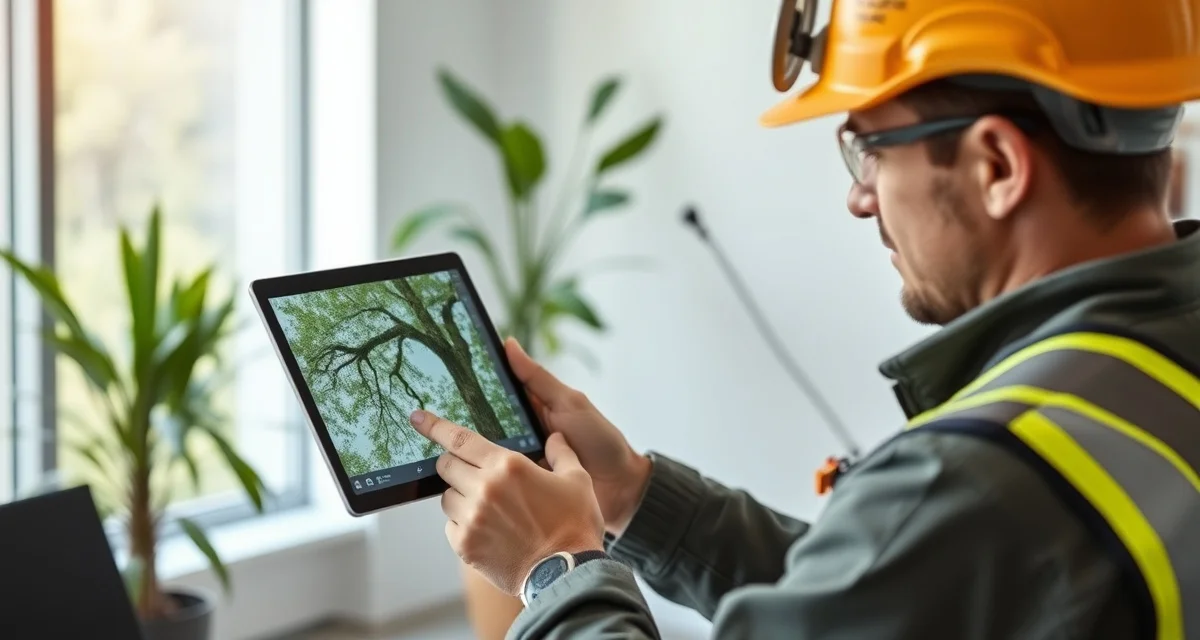 Automated tree service quoting powered by AI photo analysis AI photo quoting technology interface analyzing tree photo for automated estimate generation in tree service business