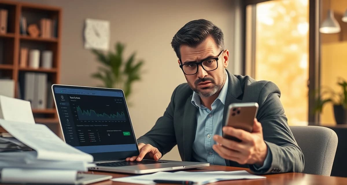 Common Arborgold complaints affecting tree companies Tree service business owner frustrated reviewing Arborgold software dashboard showing email delivery failures and performance issues on laptop