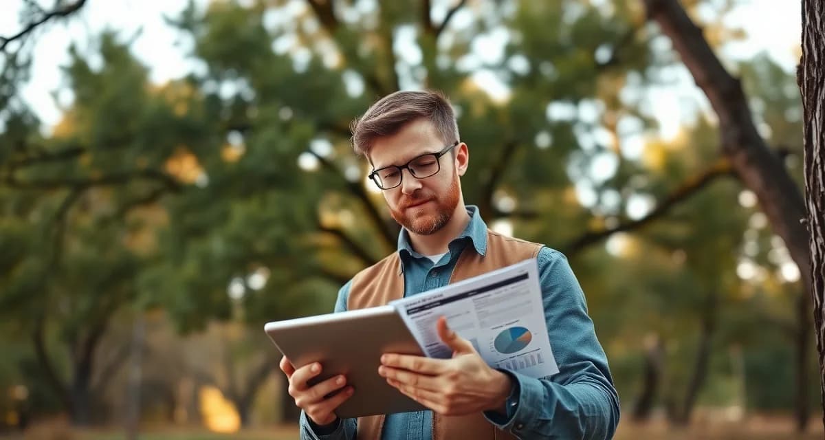 Consulting arborist using specialized software for tree assessment Arborist consulting software interface displaying tree risk assessment report with professional documentation tools for expert field evaluation.