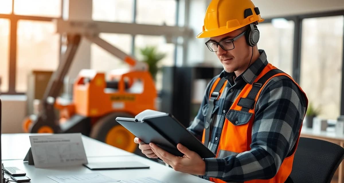 Compliance software review for tree service companies Arborist reviewing compliance features and safety documentation on tablet in professional tree service office environment