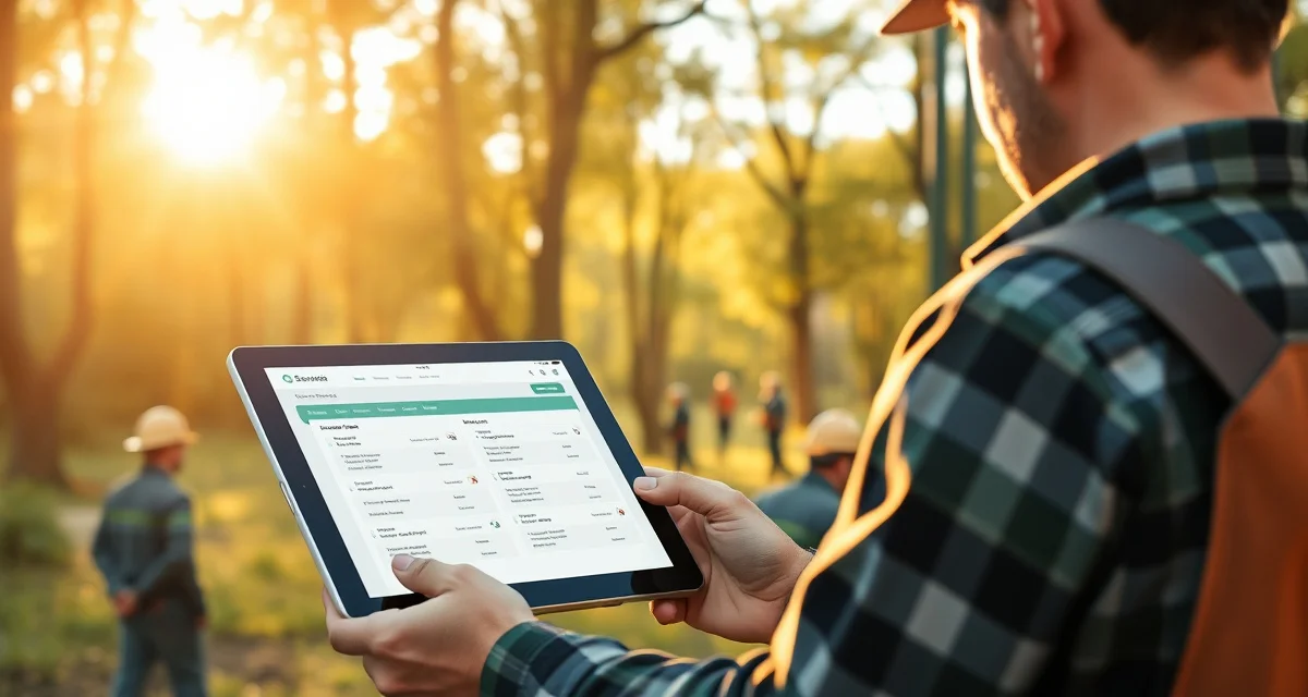 Customer portal management for growing tree companies Tree service company manager using customer portal software to manage multiple crews and schedule jobs efficiently