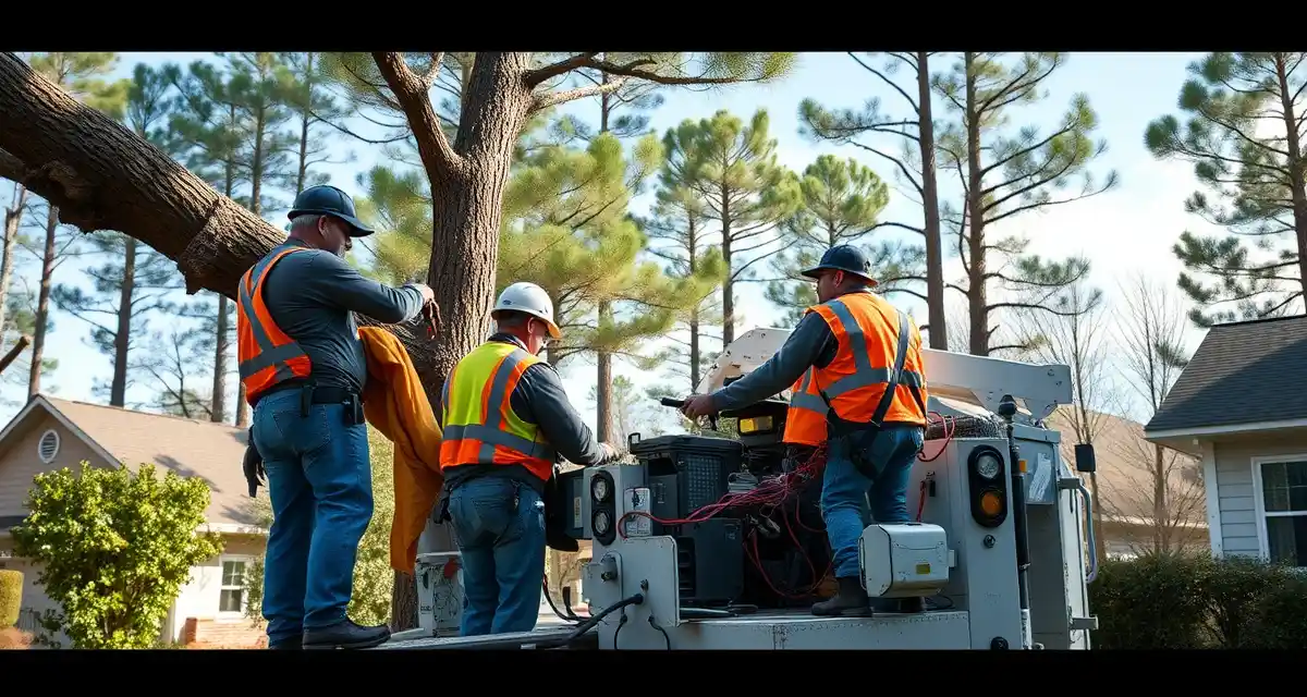 Professional tree service operations in Georgia Tree service crew using professional equipment for storm damage cleanup and stump removal in Georgia, demonstrating efficient field operations.