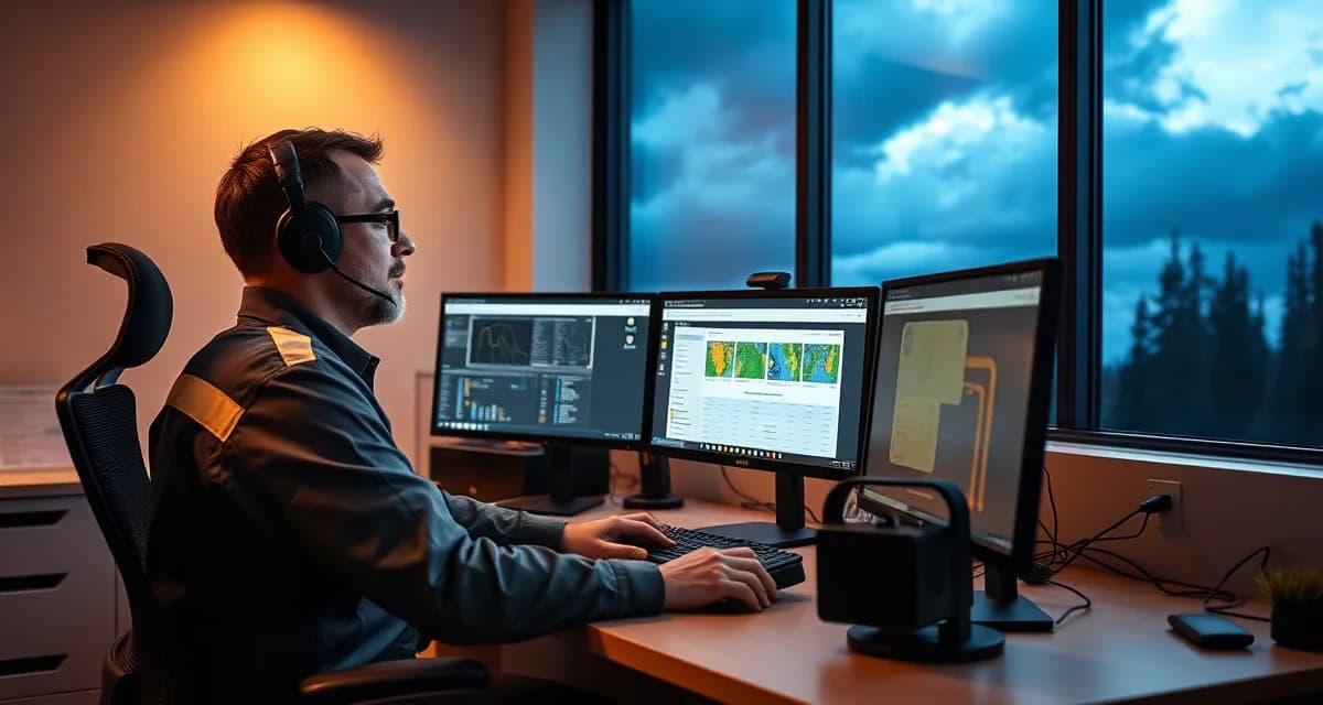 Emergency tree service dispatch management Tree service dispatcher managing emergency storm response calls using job management software on computer screens