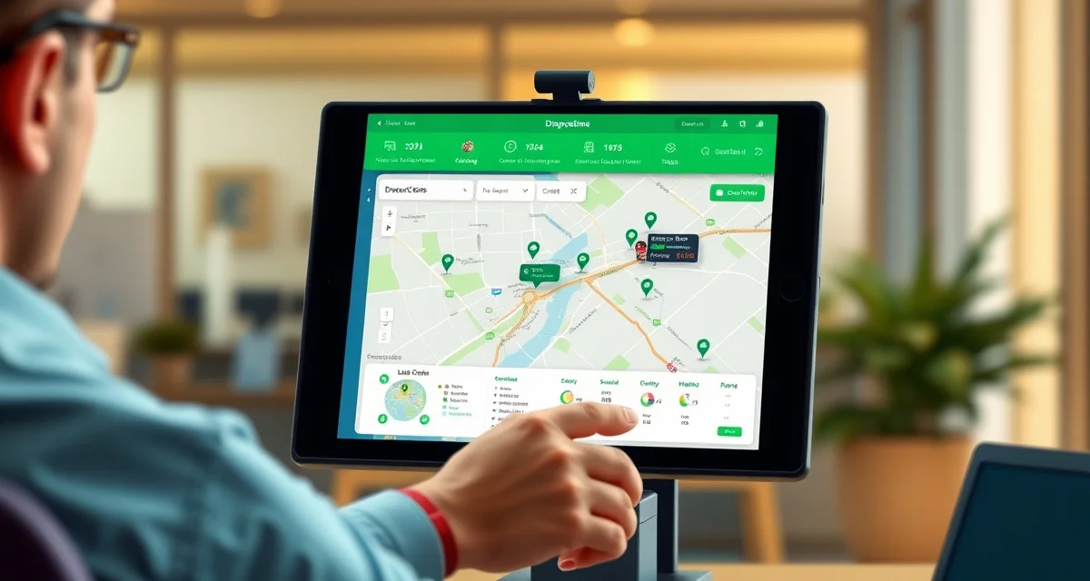 Tree service dispatch software comparison and GPS tracking capabilities Jobber GPS dispatch interface showing real-time tree service crew tracking and route optimization for arborist job management.