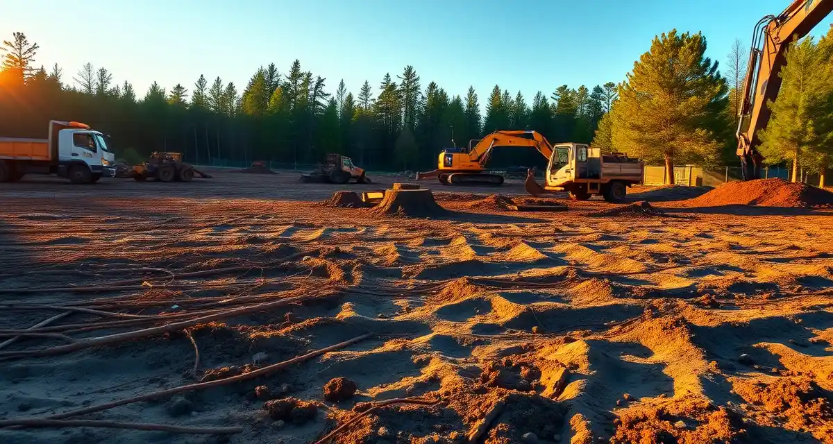 Professional lot clearing and stump removal service documentation Aerial view of completed lot clearing project showing cleared land ready for development after professional tree removal and stump grinding services
