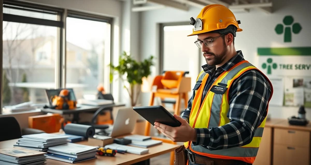 Tree service software support evaluation Arborist reviewing mHelpDesk customer support features on digital platform for tree service management