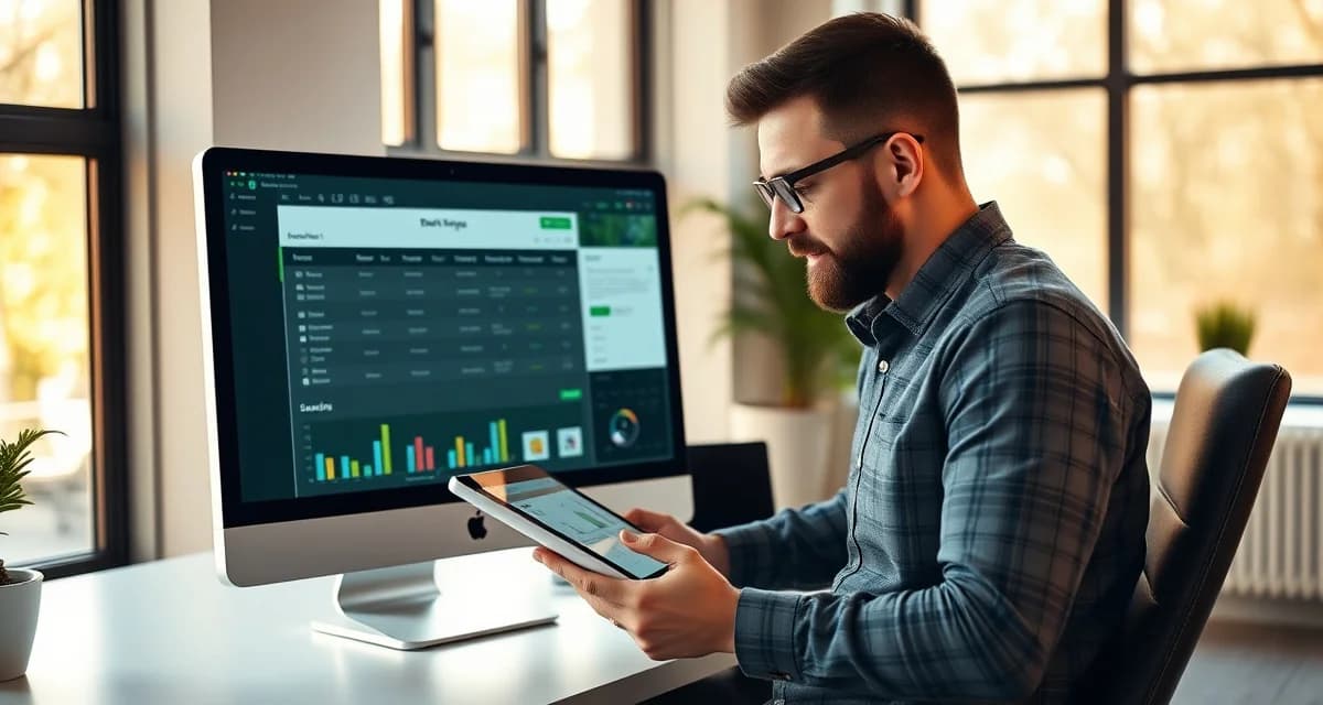 Online booking software setup for tree removal companies Tree service business owner setting up online booking system on computer to increase appointment conversions