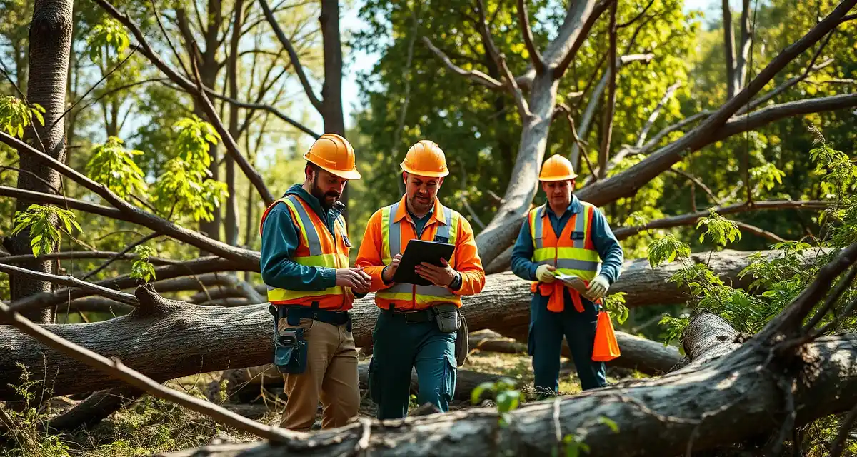 Storm response scheduling for tree service teams Tree service crew responding to storm damage with digital scheduling coordination for small companies
