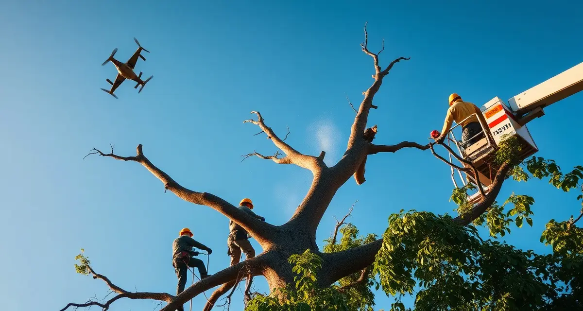 Emergency tree service response to tornado damage Professional tree service crew removing storm-damaged trees in Tennessee using specialized equipment and safety protocols