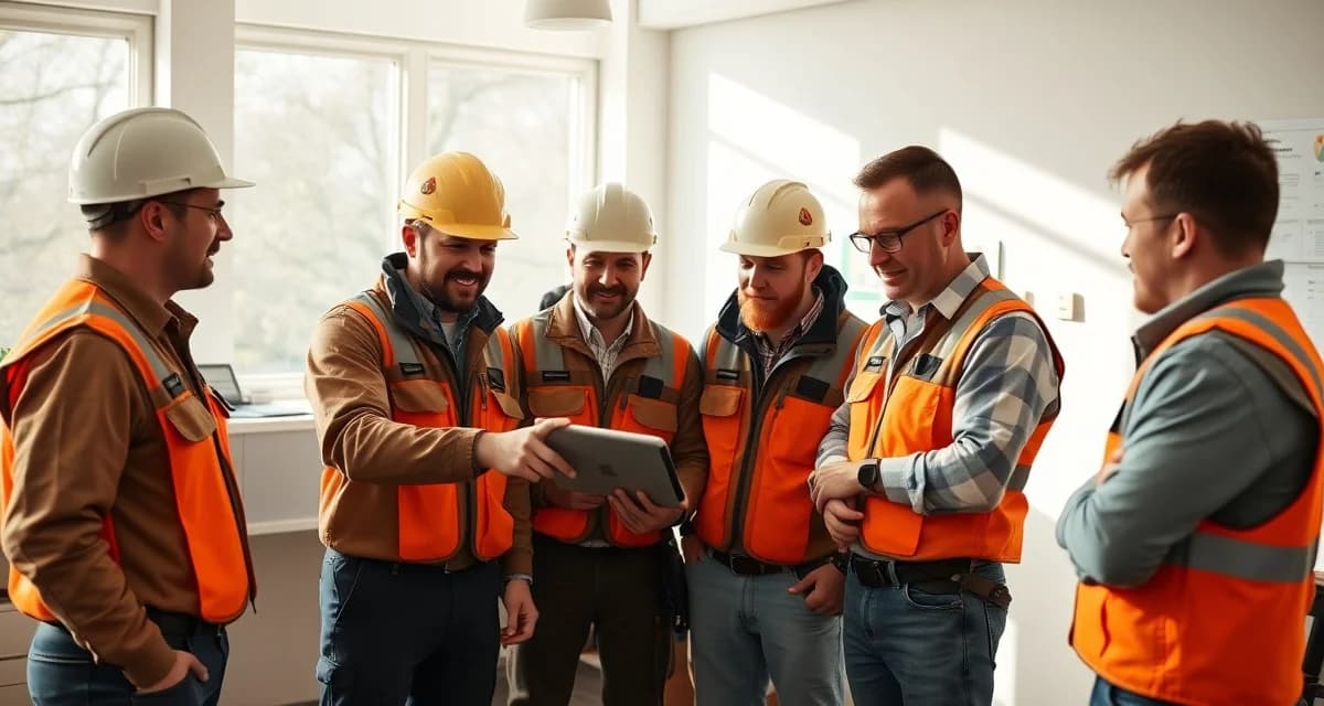 Effective crew training improves software adoption rates Tree service crew members training on new software together in office, demonstrating proper software adoption practices