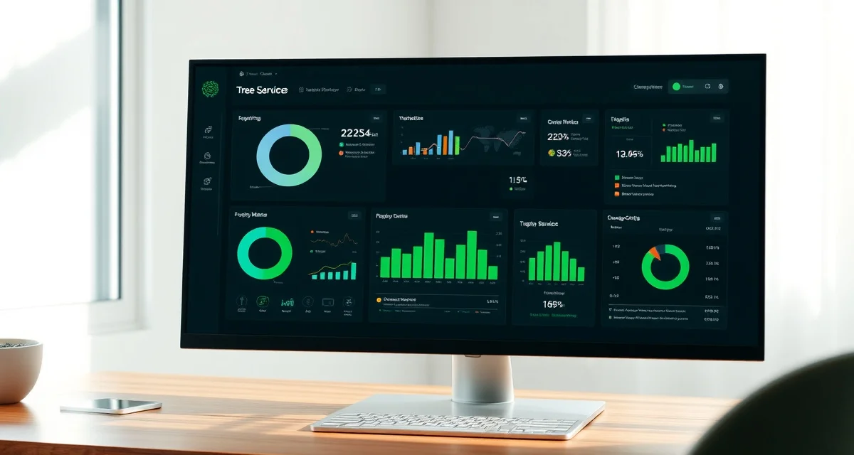 Analytics reporting software for tree service companies Tree service business analytics dashboard displaying revenue reports, crew productivity metrics, and performance data visualizations.