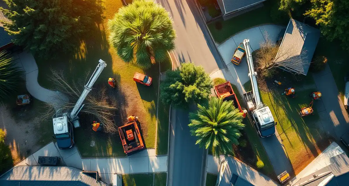 Measuring tree service crew productivity and job completion rates Tree service crew completing multiple jobs per day with efficient work coordination and equipment management across residential properties.