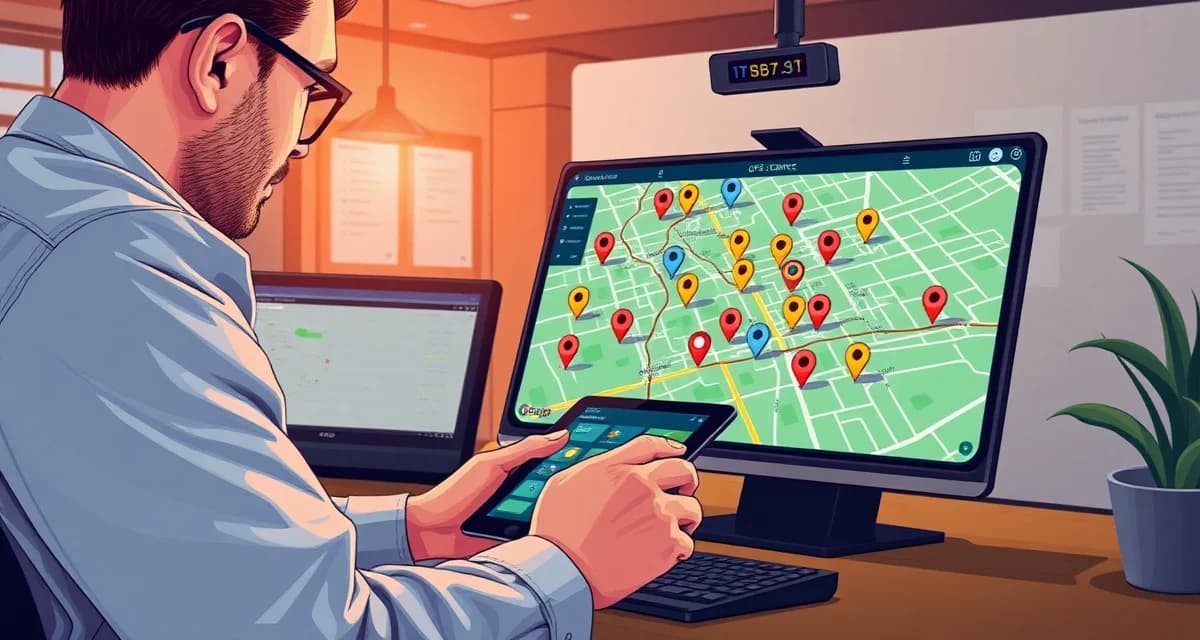 Tree service GPS dispatch software comparison GPS dispatch management system showing tree service crew vehicle locations and optimized routes on digital map interface.