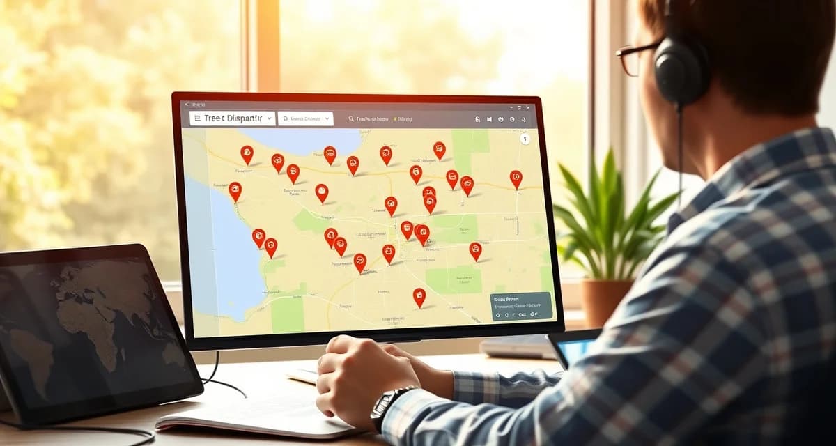 GPS-integrated tree service management platform Tree service GPS tracking software dashboard showing real-time crew locations and route optimization for field management.