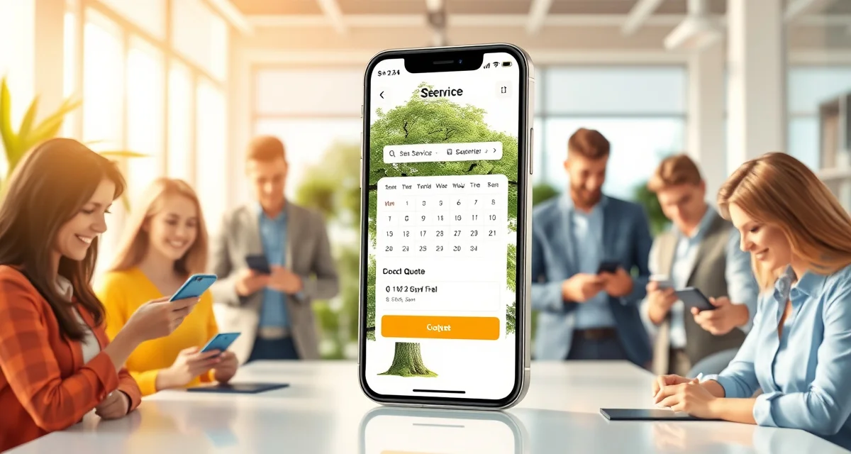 StumpIQ digital booking system for tree service companies Tree service online booking portal interface showing 24/7 customer quote and appointment scheduling system on mobile device