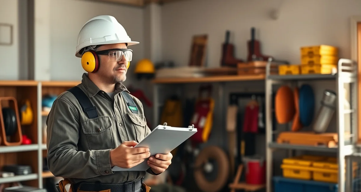 Tree service crew safety gear inspection and compliance tracking Professional arborist wearing complete ANSI Z133 compliant PPE including hard hat, chaps, and safety boots while holding inspection documentation