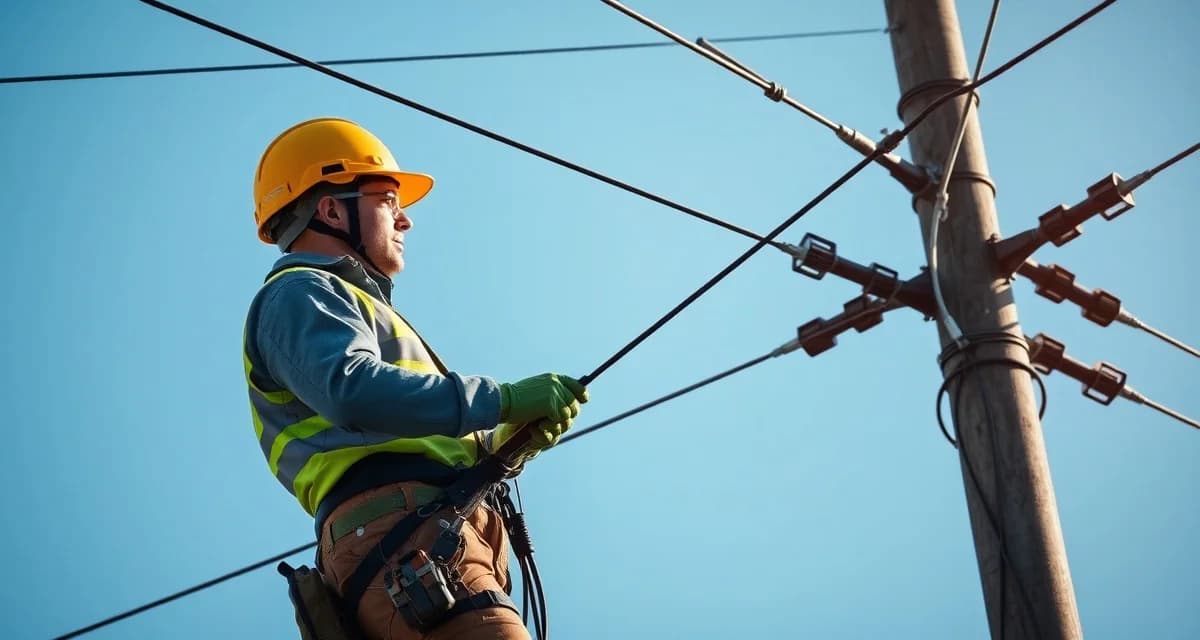 OSHA-compliant utility line clearance operations Professional arborist performing utility line clearance work near power lines with specialized safety equipment and compliance protocols
